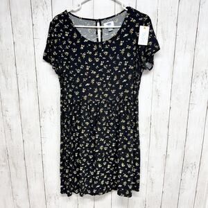 Old Navy Dress Women Size Medium Black Dainty Floral Short Sleeve T-Shirt Mini